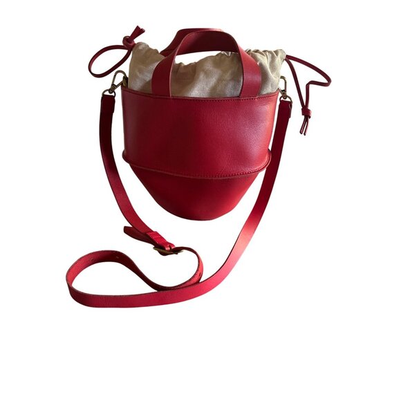 Madewell Red Leather Bucket Bag With Drawstring Closure - Picture 1 of 5